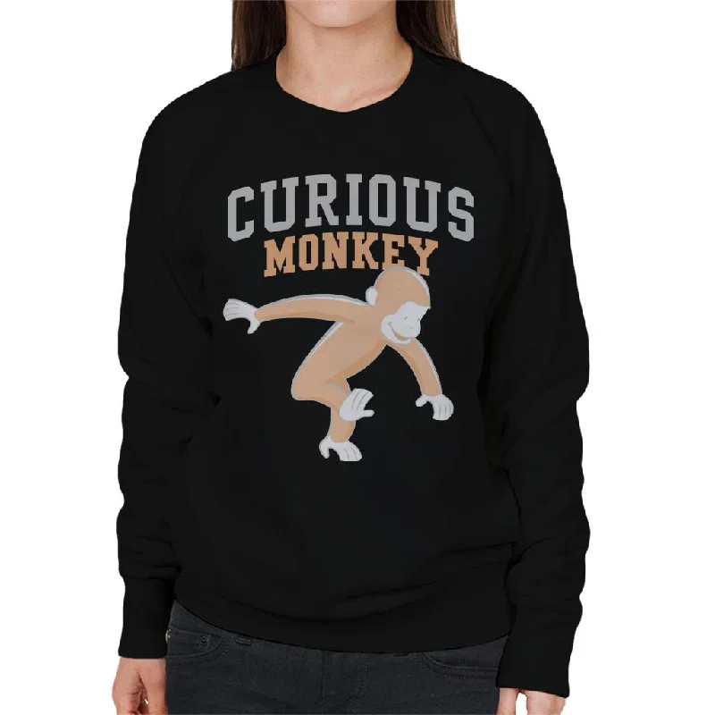 trendy fitness sweatshirtCurious George Monkey Sports Font Women's Sweatshirt