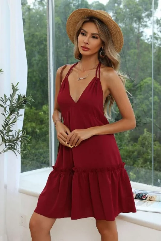 party-ready dressSEXY PURE COLOR BANDAGE PLEATED DRESS