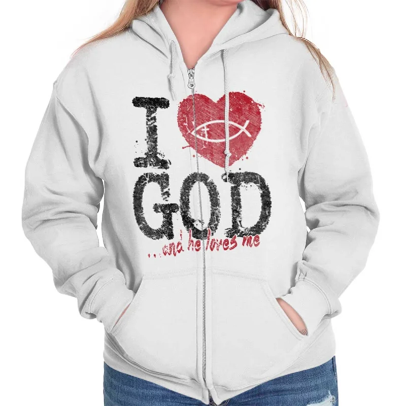 graphic hoodie with printI Love God Zip Hoodie