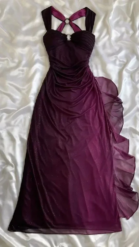 wrap-around dressPurple Sweatheart Shiny Ruffle Vintage Long Party Dress, DP2518