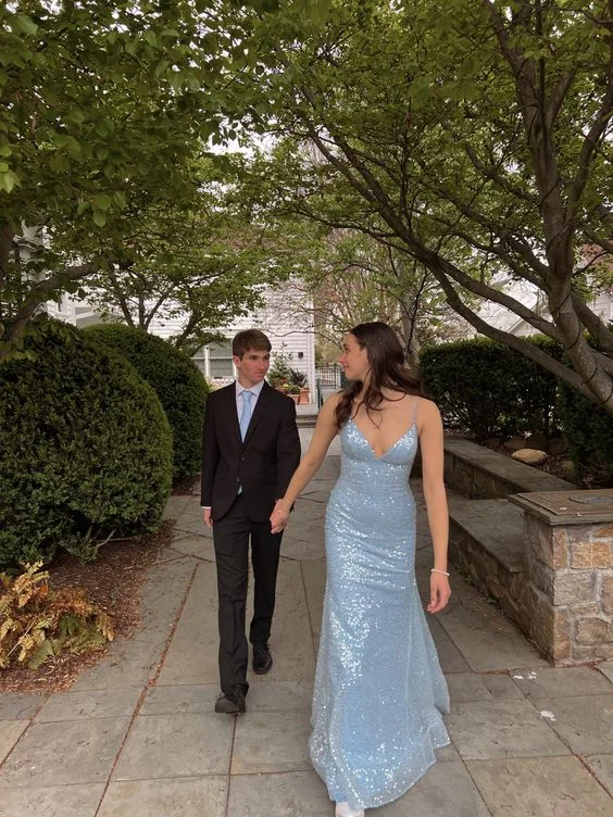 New Markdowns one-shoulder dressLight Blue Sparkle Long Prom Dress Formal Party Dress,DP954