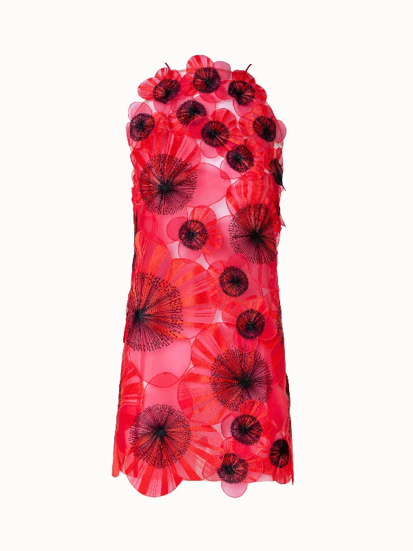 comfy dressShort Dress with with Allover Poppy Embroidery and Open Back