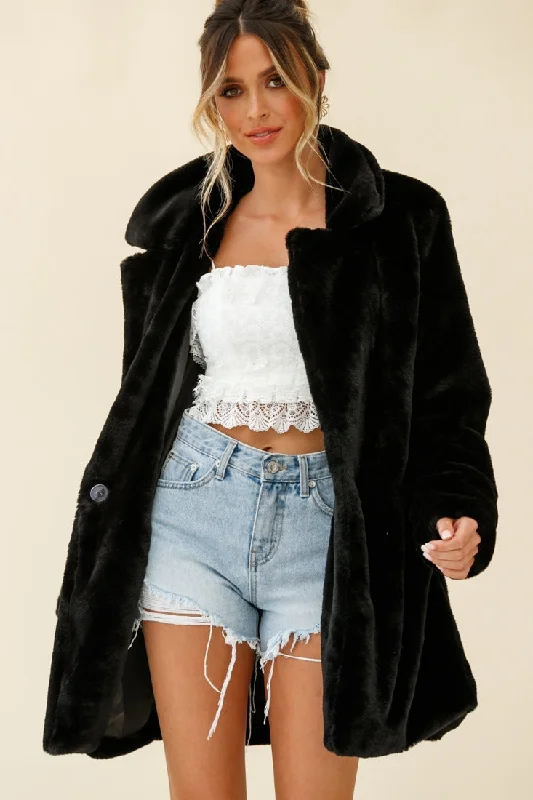 Best Bargains Tahoe Faux Fur Notch Lapel Coat Black