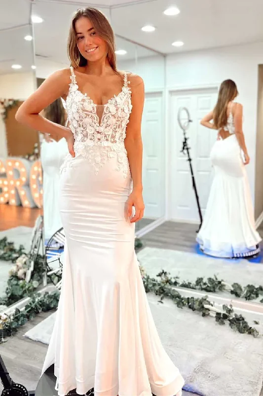 The Best Prices sleek midi dressLight Blue 3D Floral Lace V-Neck Backless Mermaid Prom Dress,DP829