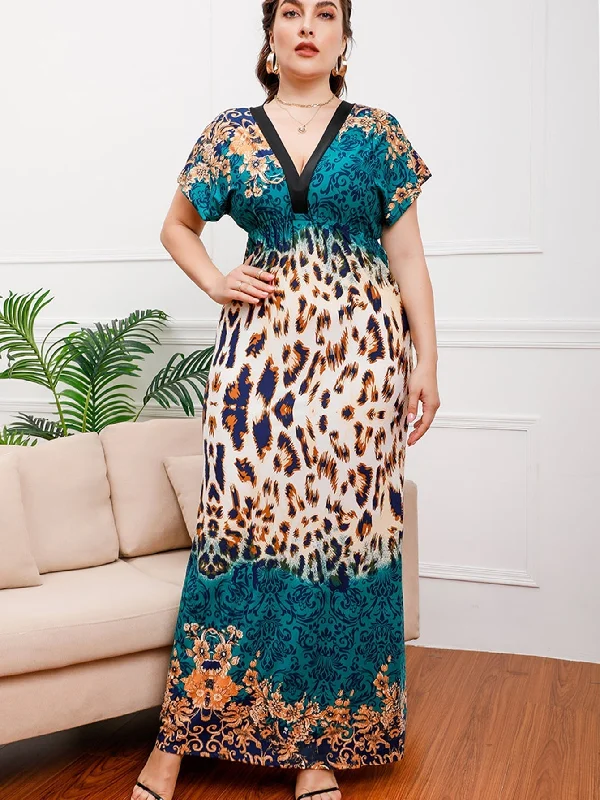 trendy dressKittenAlarm - Plus size Black Leopard Smocked Waist Maxi Dress