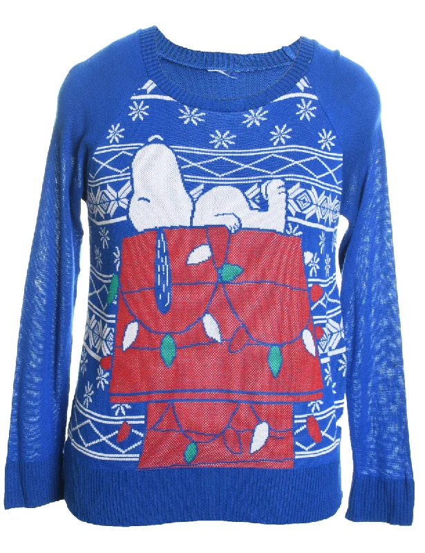 Act Fast Blue Cartoon Christmas Jumper - M