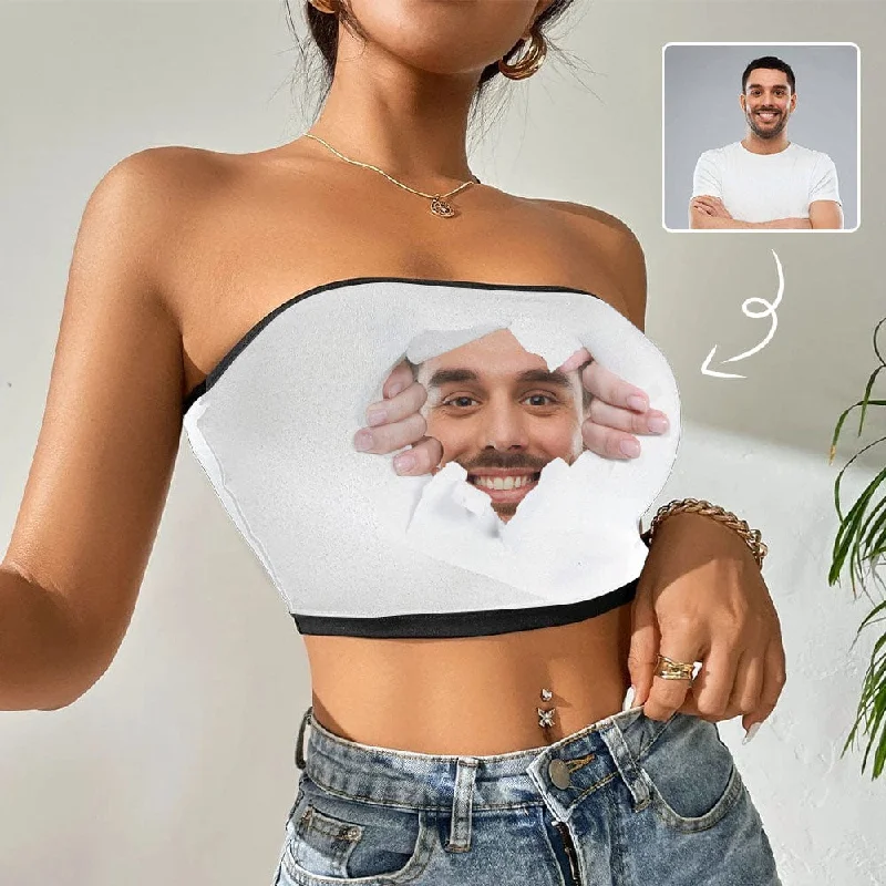 One-DAY Sale Custom Husband Face Open White Background Crop Top Personalized Women's Tube Top One-DAY Sale Custom Husband Face Open White Background Crop Top Personalized Women's Tube Top