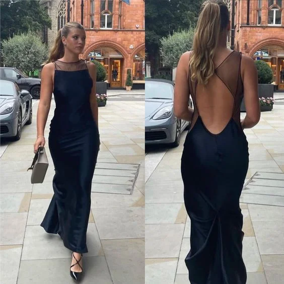 Final Clearance v-neck dressBlack Backless Simple Long Prom Dress,DP1056