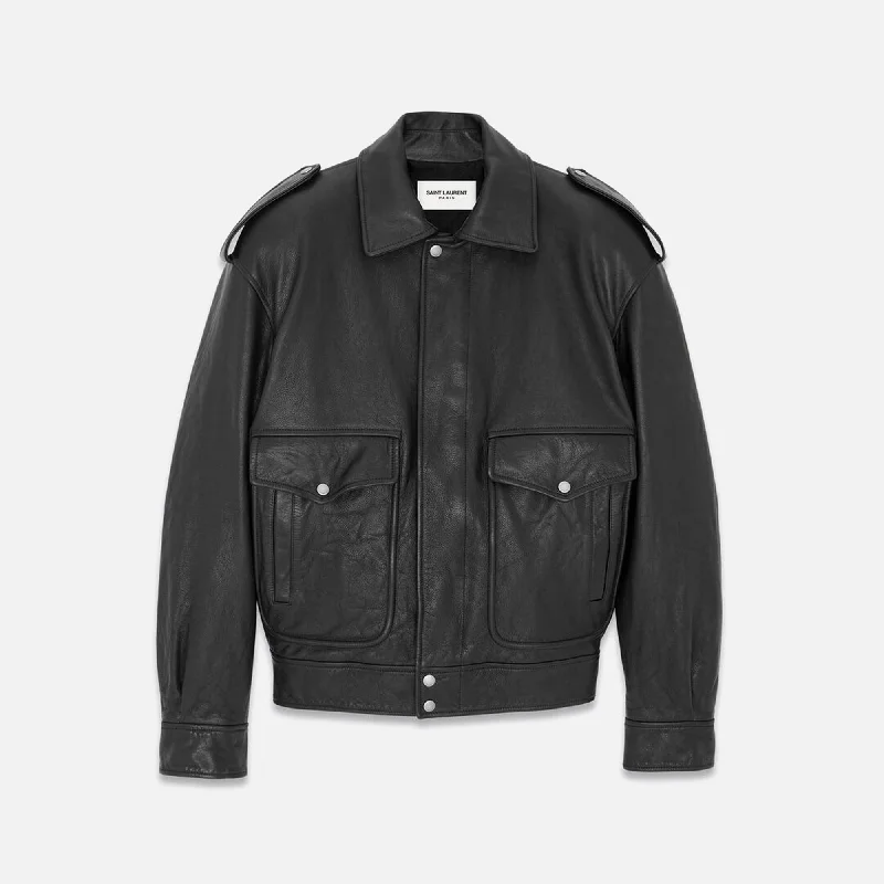Value Deals Saint Laurent Oversized Flight Jacket - Noir