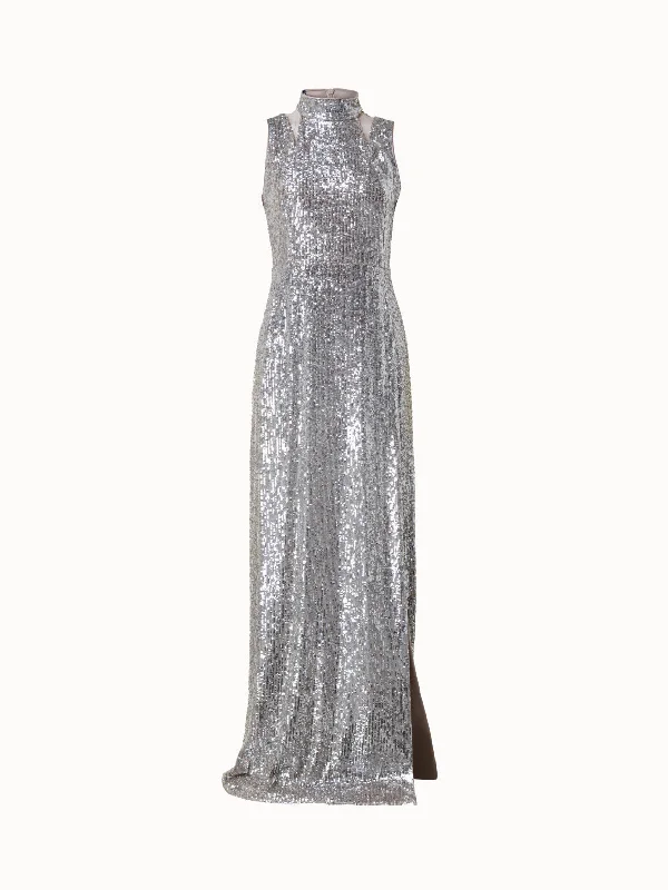 silk dressLong Silver Sequin Evening Gown