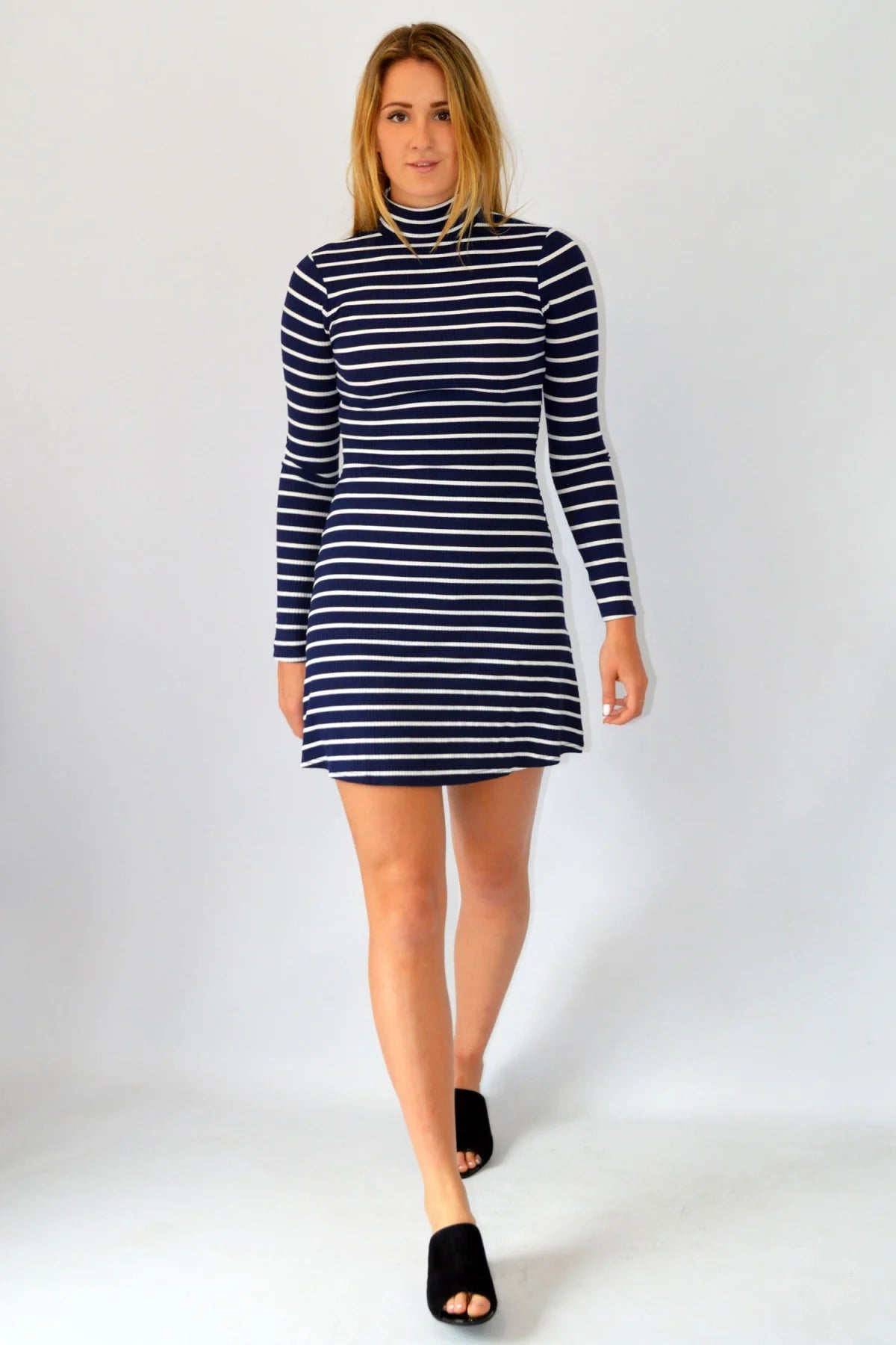 Weekend Deal Striped Ribbed Polo Dress