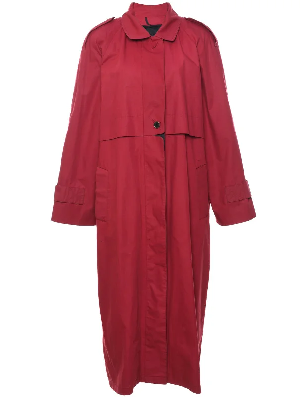 Super Deal Single Breasted Red Classic Trench Coat - L