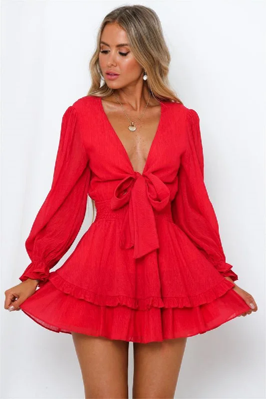 statement dressHot In Here Pleated Chiffon Dress - Red - FINAL SALE