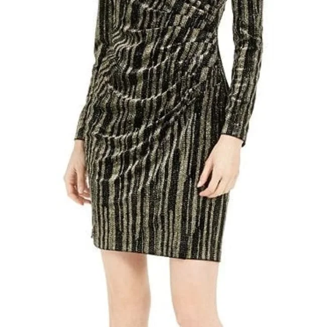 Final Markdown Calvin Klein Women's Velvet Glitter Dress Gold -Black Size 4