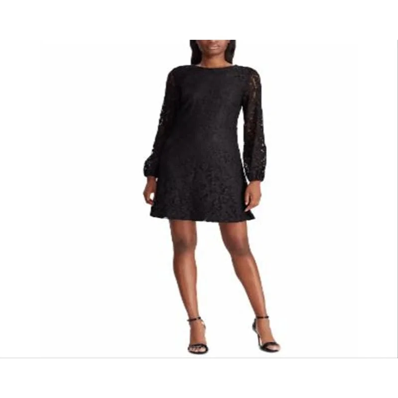 Buy Now Ralph Lauren Women's Embroidered Zippered Long Sleeve Scoop Neck Above The Knee Sheath Cocktail Dress Black Size 2