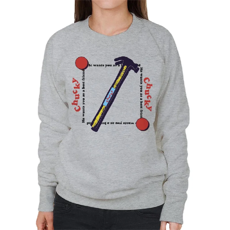 Major Savings performance gym sweatshirtChild's Play Chucky Best Friend Hammer Women's Sweatshirt