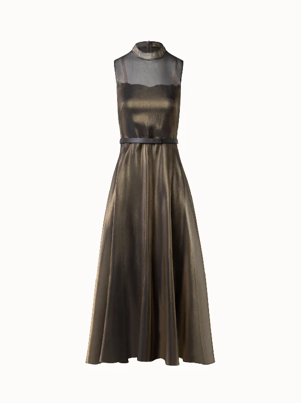 one-shoulder dressMidi Dress in Sheer Golden Shimmer Silk Blend Organza