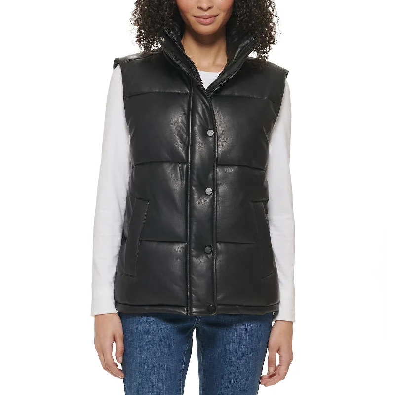 Marc New York Women's Faux Leather Insulated Full Zip Puffer Vest