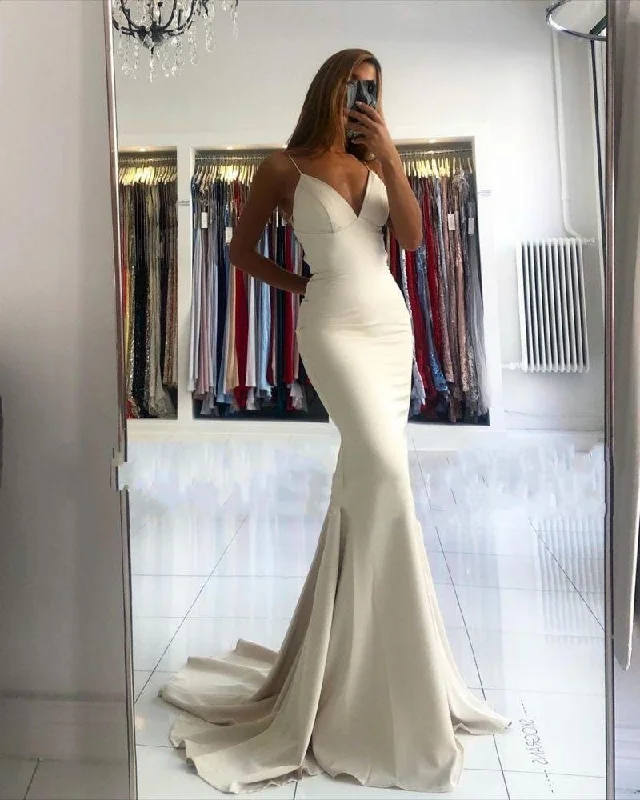 Massive Deals luxury dressV Neck Spaghetti-Straps Mermaid Long Prom Dress,DP868