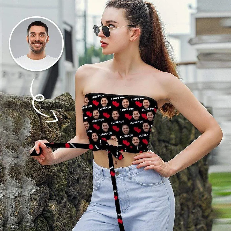 Low Prices Top with Custom Husband Face Love You Women's Strapless Bow Tube Top for Female Low Prices Top with Custom Husband Face Love You Women's Strapless Bow Tube Top for Female