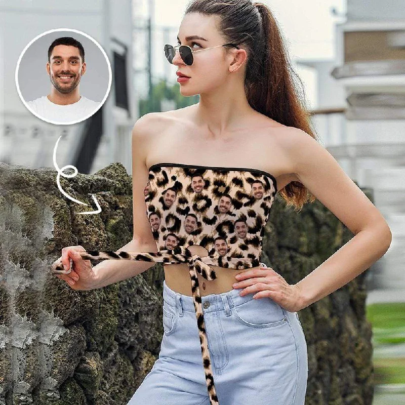 Don't Wait Design Husband Face Tops Leopard Women's Strapless Bow Tube Top with Photo for Her Don't Wait Design Husband Face Tops Leopard Women's Strapless Bow Tube Top with Photo for Her