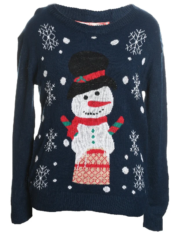 New Deals Snowman Design Navy Knit Christmas Jumper - L