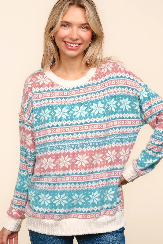 PLUS OVERSIZED SNOWFLAKE PATTERN HACCI SWEATER TOP