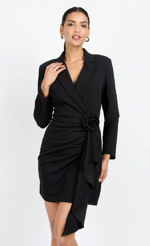 Today Only Black Corsage Ruffle Blazer Mini Dress by Chloe Lewis