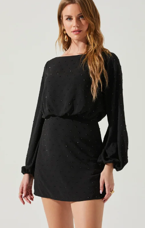 trendy dressBlack Rhinestone Long Sleeve Mini Dress by ASTR the label