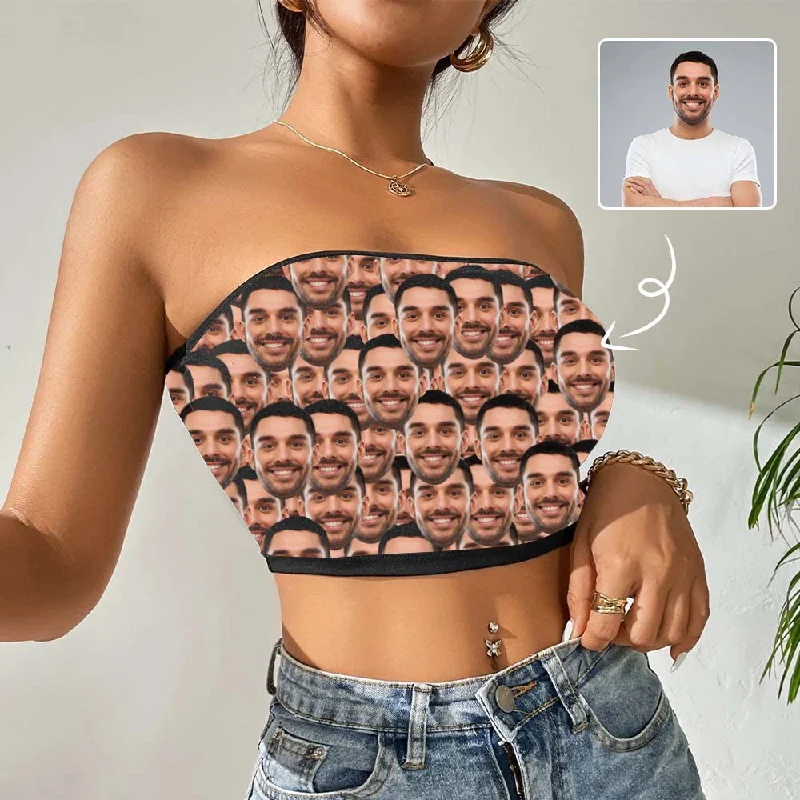 Final Clearance Custom Husband Face Seamless Crop Top Personalized Women's Tube Top