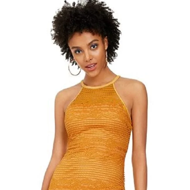 Daily Deals Guess Women's Lace Illusion Halter Dress Yellow Size 16