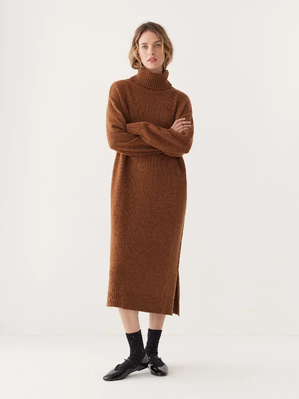 bohemian dressThe Turtleneck Sweater Dress in Caramel