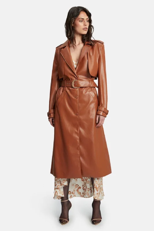 Final Clearance Vegan Leather Trench Coat - Tan