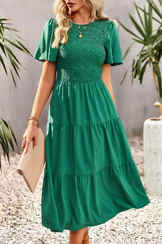 party dressSHORT BELL SLEEVE CREW NECK SWING DRESS