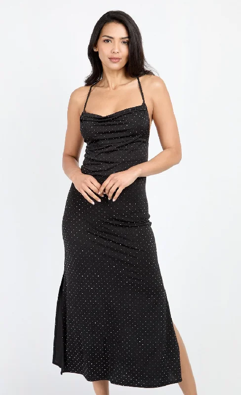 Discount Deals Black Embellished Slinky Cowl Neck Midi Dress by Chloe Lewis