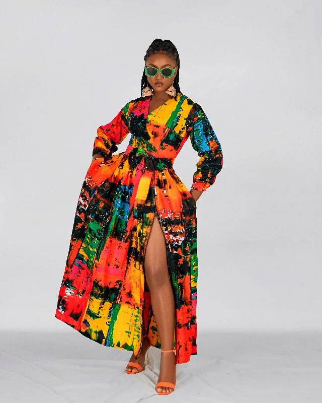 Weekend Deal casual midi dressBenny Ankara Maxi Dress | Red and Yellow Multicolor African Print
