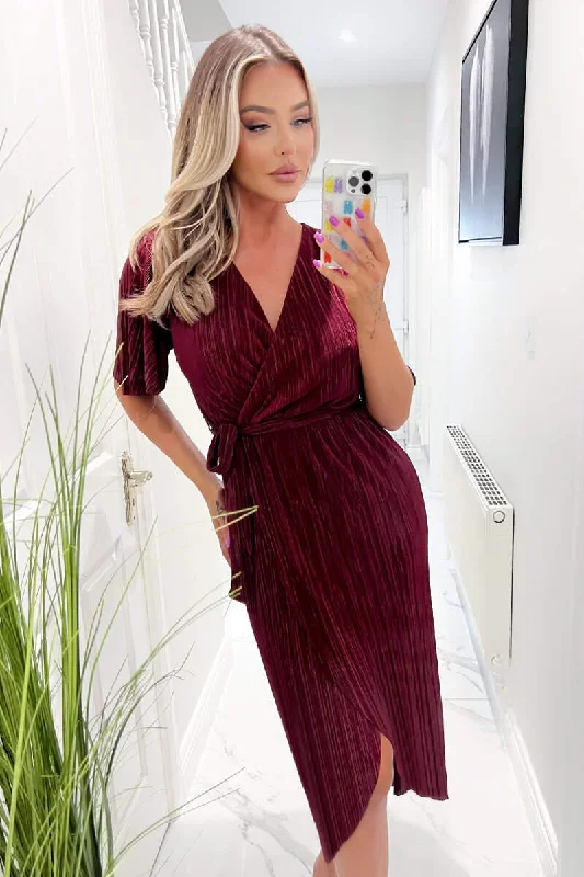 trendy bodycon dressTrixie Wine Wrap Style Belted Midi Dress