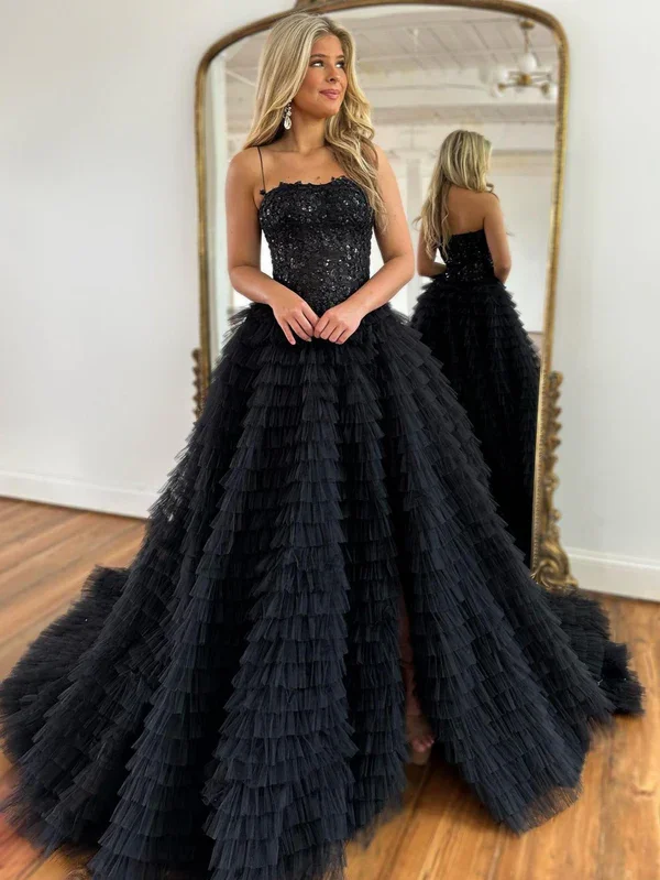 Crazy Savings flowy maxi dressBlack A-Line Spaghetti Straps Tiered Sequins Tulle Long Prom Dress,DP731 Crazy Savings flowy maxi dressBlack A-Line Spaghetti Straps Tiered Sequins Tulle Long Prom Dress,DP731