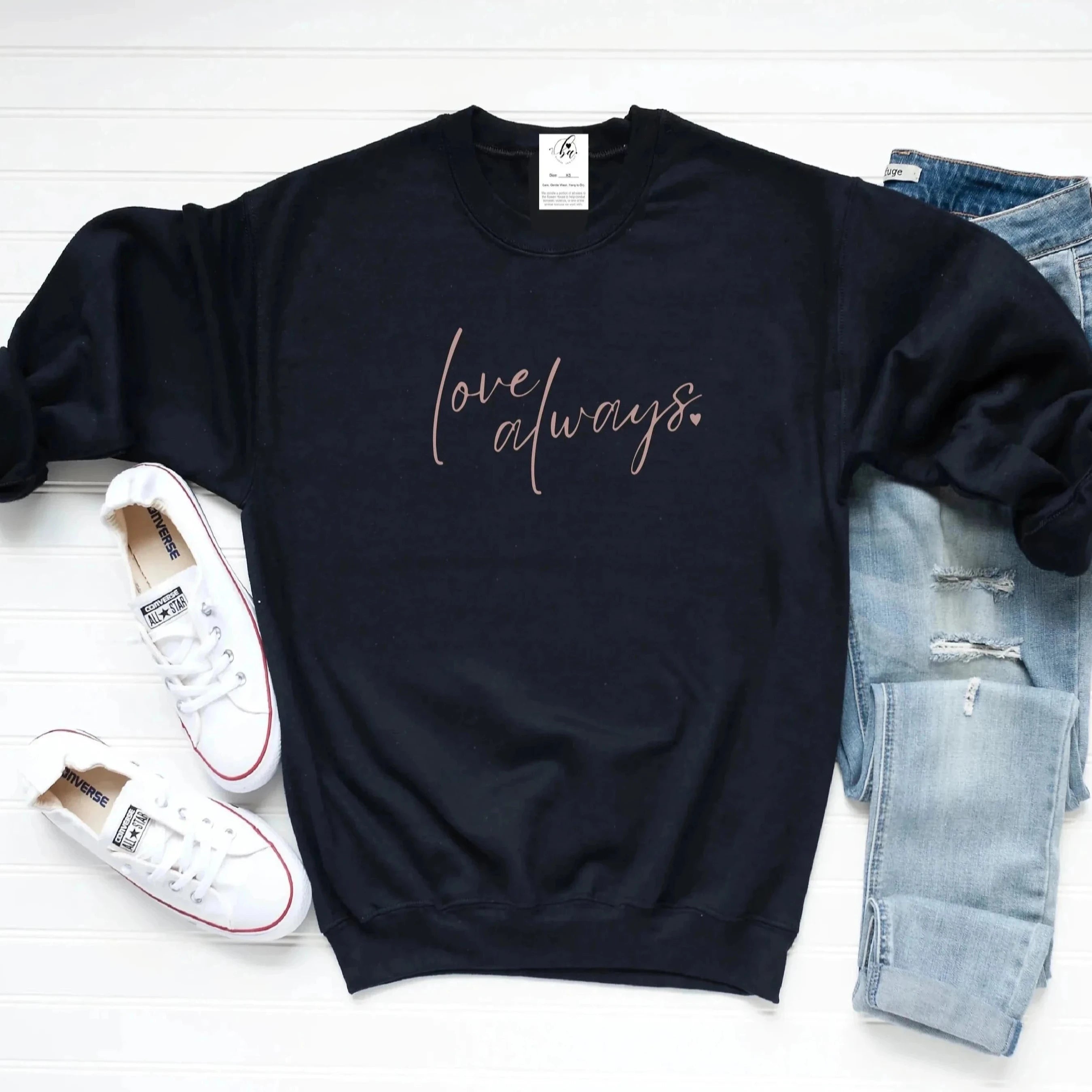 high-performance athletic hoodieLove Always Rose Script Crew