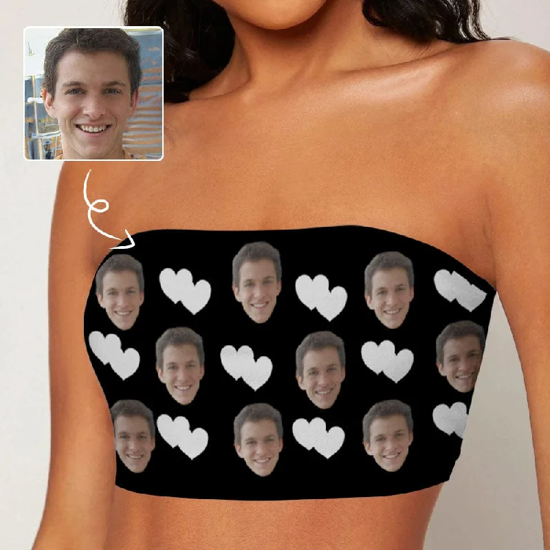 Deep Discounts Custom Husband Face White Heart Black Background Crop Top Personalized Women's Tube Top Deep Discounts Custom Husband Face White Heart Black Background Crop Top Personalized Women's Tube Top