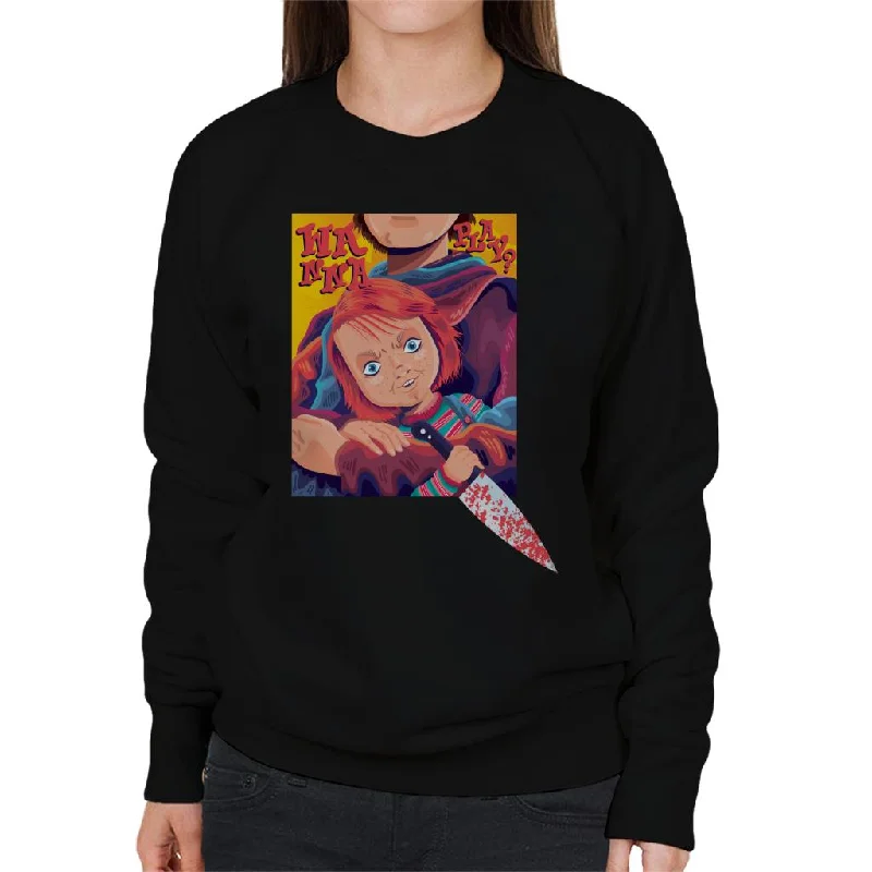 Super Bargain stylish training hoodieChild's Play Chucky Wanna Play Knife Women's Sweatshirt Super Bargain stylish training hoodieChild's Play Chucky Wanna Play Knife Women's Sweatshirt