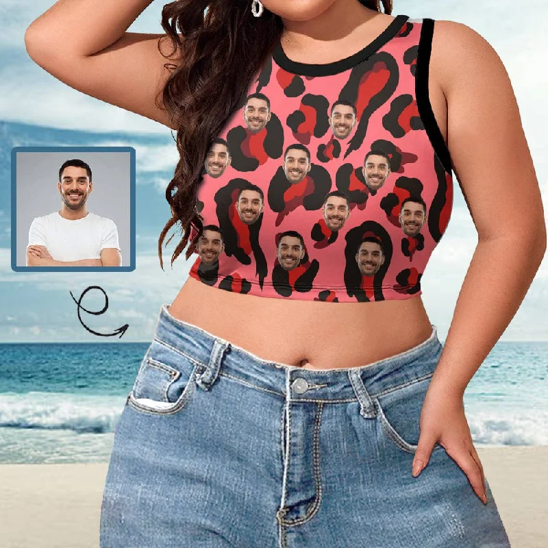 Final Sale Put Face on Tank Top for Women Custom Red Leopard High Neck Crop Top Swimsuits Bustier Final Sale Put Face on Tank Top for Women Custom Red Leopard High Neck Crop Top Swimsuits Bustier