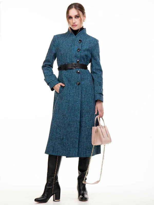 Deal Zone Selena Textured Flare Coat, Dark Blue