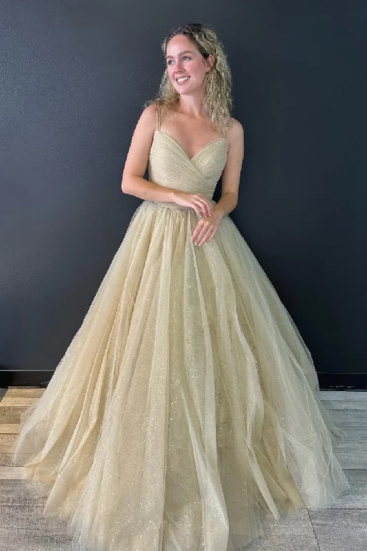 Holiday Sale cocktail party dressChampagne Shiny A-Line V Neck Prom Dress Lace-Up Long Formal Gown,DP713