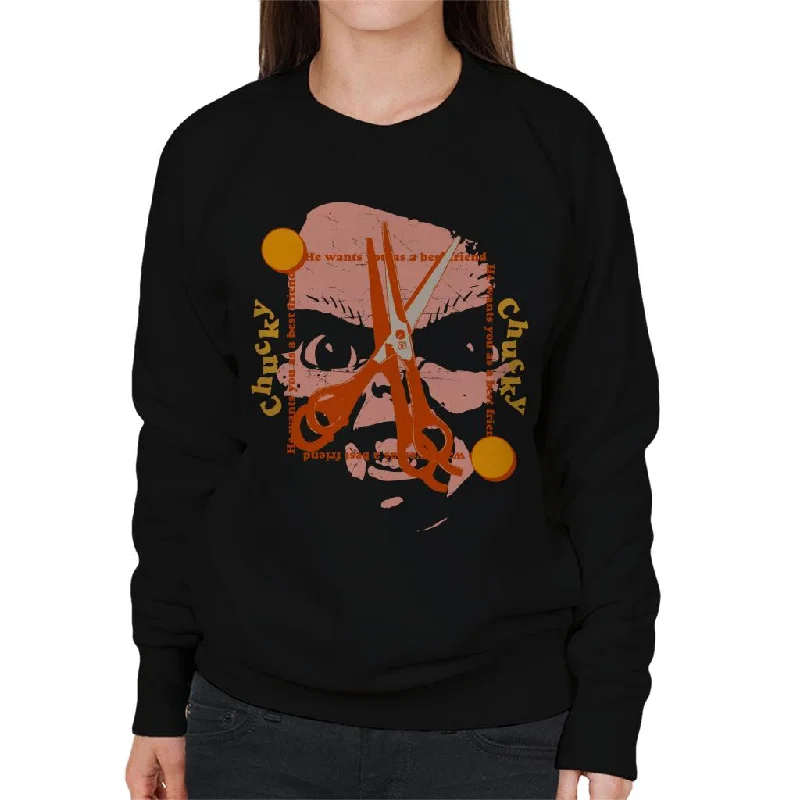 Now or Never bold fitness hoodieChild's Play Chucky Best Friend Scissors Face Women's Sweatshirt Now or Never bold fitness hoodieChild's Play Chucky Best Friend Scissors Face Women's Sweatshirt
