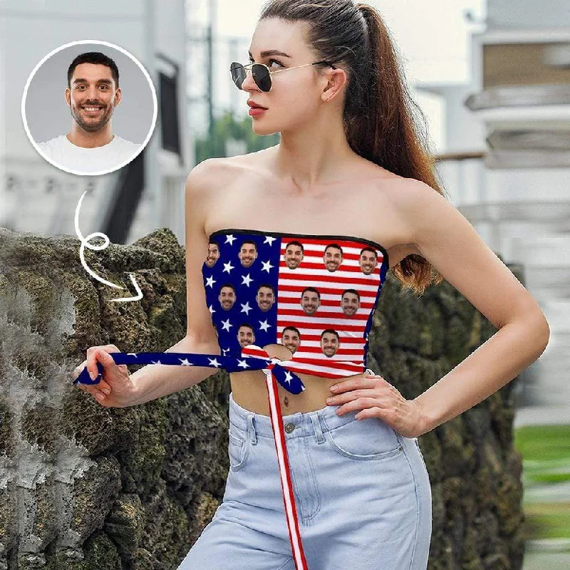 Now or Never Custom Husband Face Flag Tops Personalized Women's Strapless Bow Tube Top Now or Never Custom Husband Face Flag Tops Personalized Women's Strapless Bow Tube Top