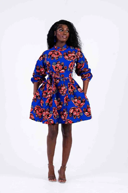 Clearance Event denim dressOlivia Mini Dress | Blue and Red African Print