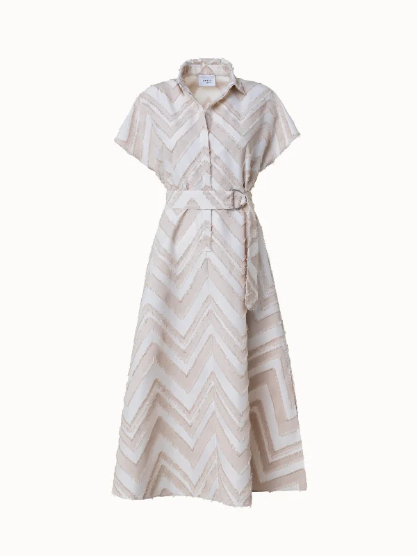 casual shift dressFringed Zigzag Cotton Blend Jacquard Dress