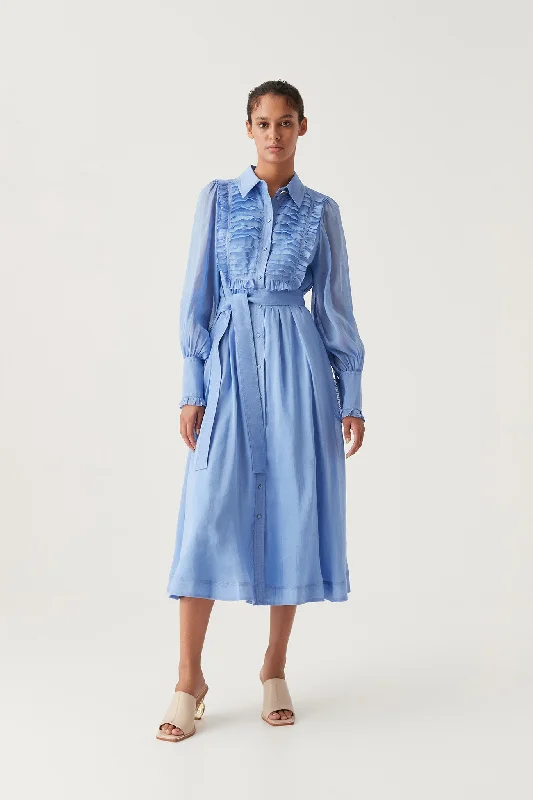 casual midi dressIris Pleated Bib Midi Dress