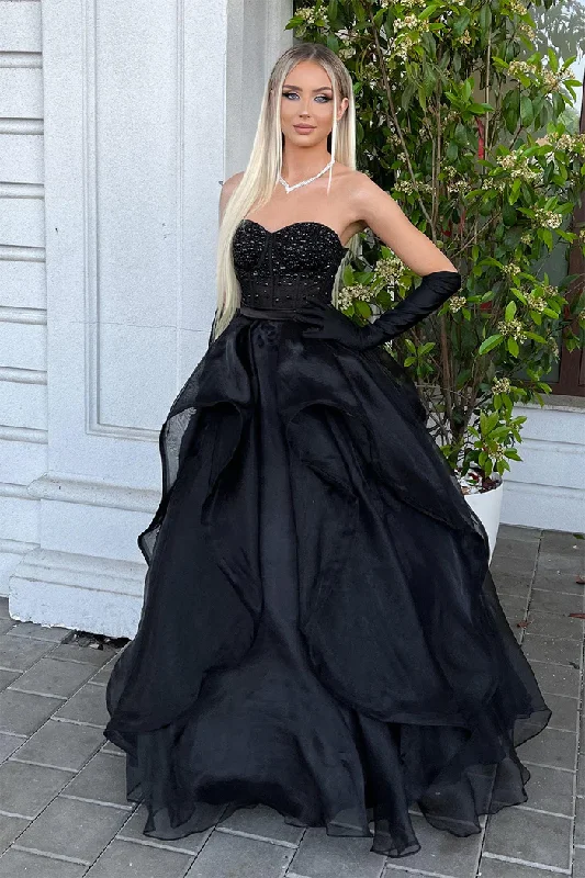 Deal Zone playful dressBlack A-Line Sweetheart Long Prom Dress with Beading,DP848